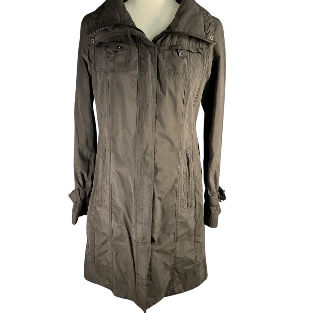 Cole Haan Women's Black Utility Windbreaker Zip Front Jacket Pockets Size S